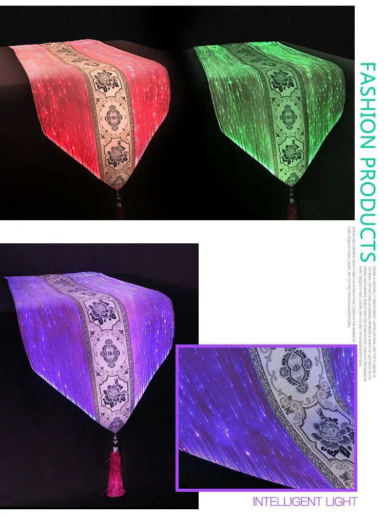 LED Color Changing Luminous Placemat Fiber Optic Fabric Table Cloth